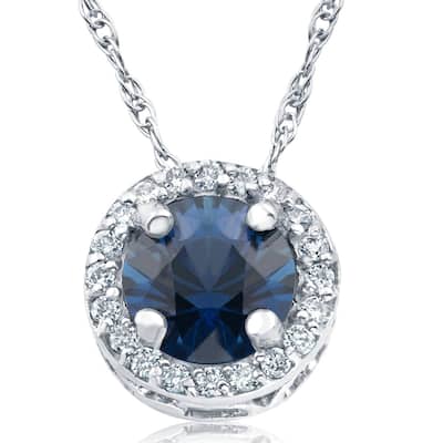 1/2ct Blue Sapphire & Diamond Halo Vintage Pendant White Gold & 18"