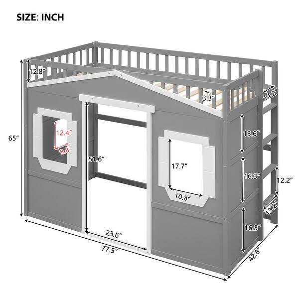 dimension image slide 1 of 8, Solid Wood House Loft Bed With Ladder for Kids, Boys and Girls, Bedroom