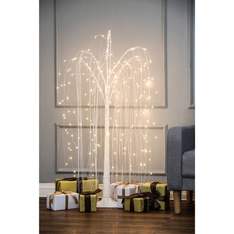 47.24" H White Willow Tree Christmas Holiday Party Decoration with LED Lights - 47.24" H x 22.44" W x 19.69" D