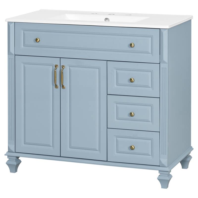 Solid Wood Frame Bathroom Vanity Cabinet, 36" Undermount Ceramic Sink Bathroom Cabinet