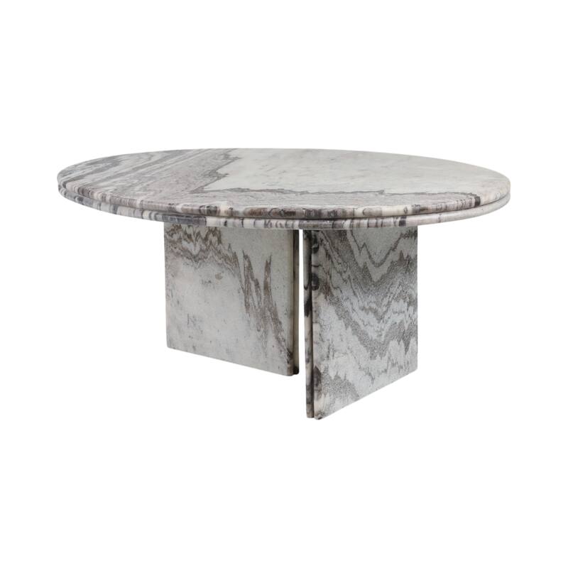 Round Marble Coffee Table with Pedestal Base - Ivory/Gray, 42" - 42.0"