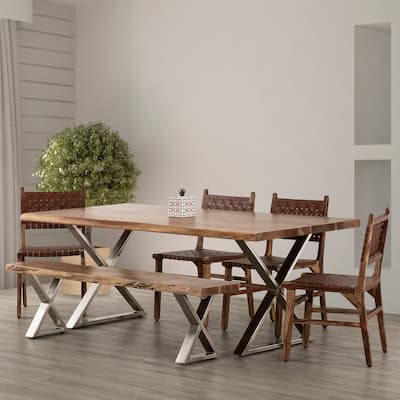 Loomie 70 in. Wood and metal Backless Dining Bench