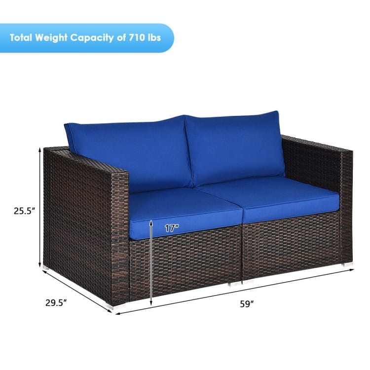 2PCS Patio Rattan Sectional Conversation Sofa Set - 29.5" x 29.5" x 25.5" (L x W x H)