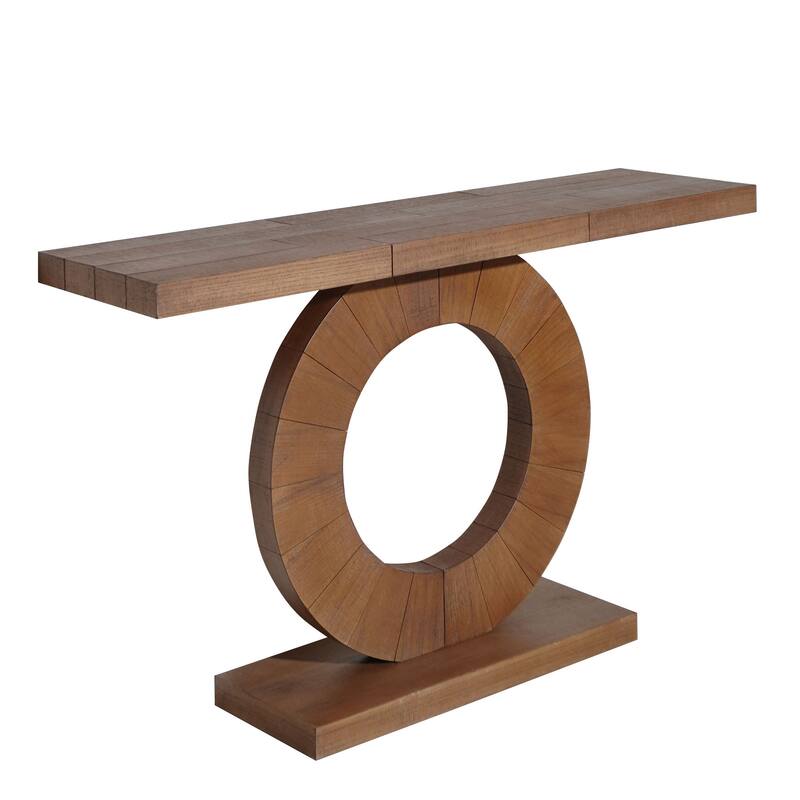 Roomfitters Modern Console Table with Circular Base, 53" Minimalist Entryway Desk, Engineered Wood, Natural Finish
