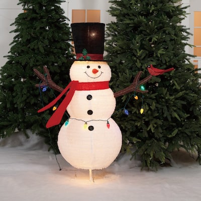 48'' UL Pop-Up Fluffy Snowman with String Lights Sculpture