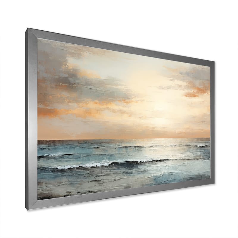 Designart "Beige And Golden Beach Sunset Paradise III" Coastal Sunset Framed Canvas Art Print