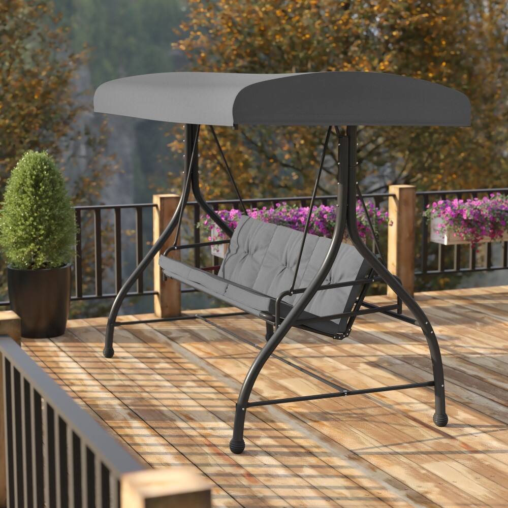 3-Seat Outdoor Steel Converting Patio Swing and Bed Canopy Hammock