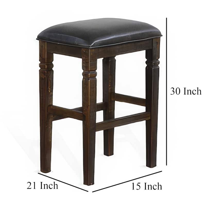Flint Barstool, Set of 2, Backless, Plush Black Vinyl Seat, Dark Brown Mahogany