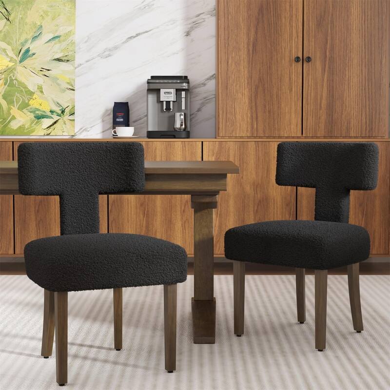 Dining Chairs Boucle Fabric Lamb Upholstered T-Shape (Set of 2)