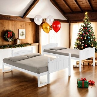 Kid Bed Frame Wooden Versatile Twin over Full Bunk Bed with Arched Headboard