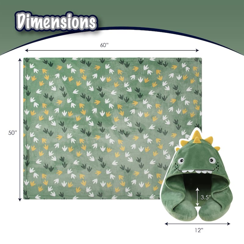 3D Animal Hooded Neck Pillow and Throw Set for Kids