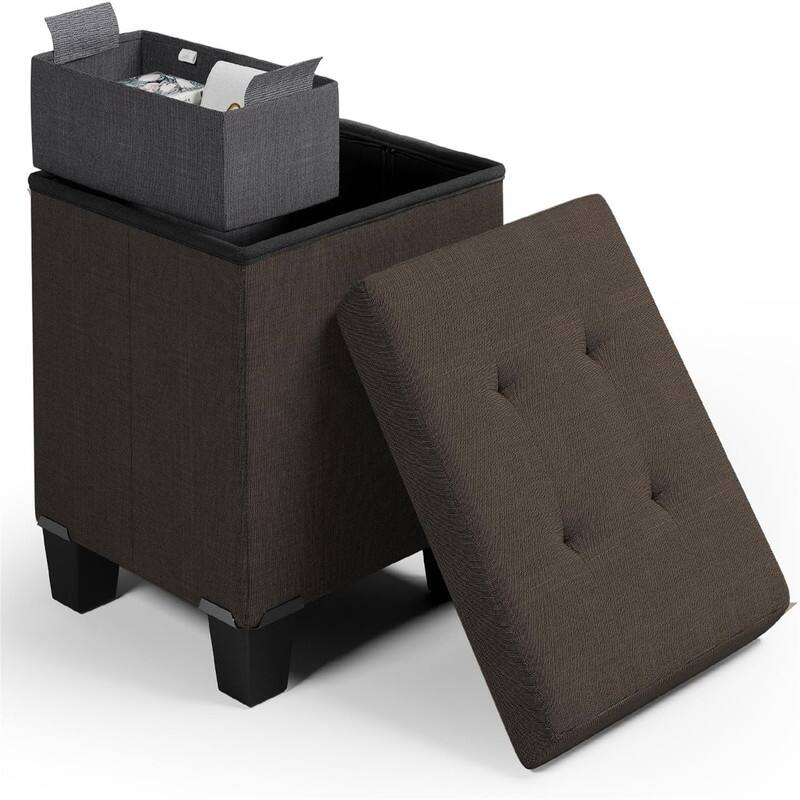 Storage Bin, 15-In Square - Brown Fabric