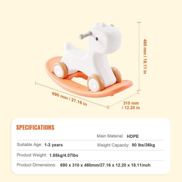 dimension image slide 1 of 2, 3 in 1 Rocking Horse for Toddlers with Wheels and Balance Board - 27.16 x 12.20 x 18.11 inch