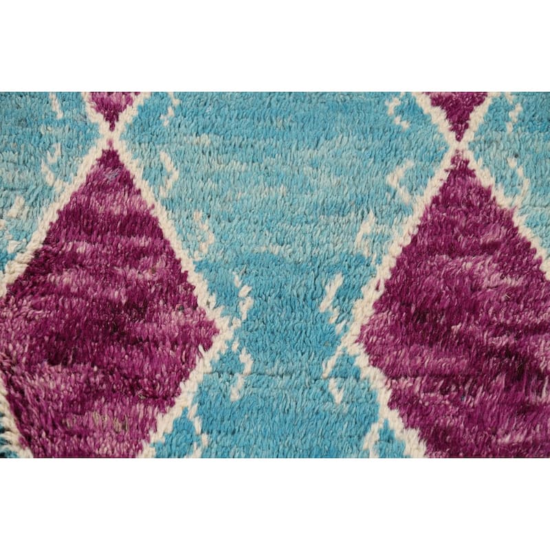 Geometric Moroccan Accent Rug Hand-Knotted Wool Carpet - 2'10" x 5'4"
