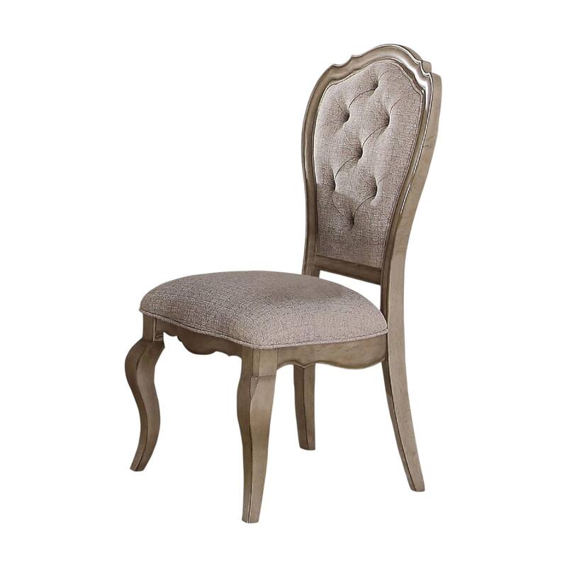 HomeRoots Set of Two Tufted Beige and Taupe Upholstered Fabric And Solid Wood Dining Side Chairs