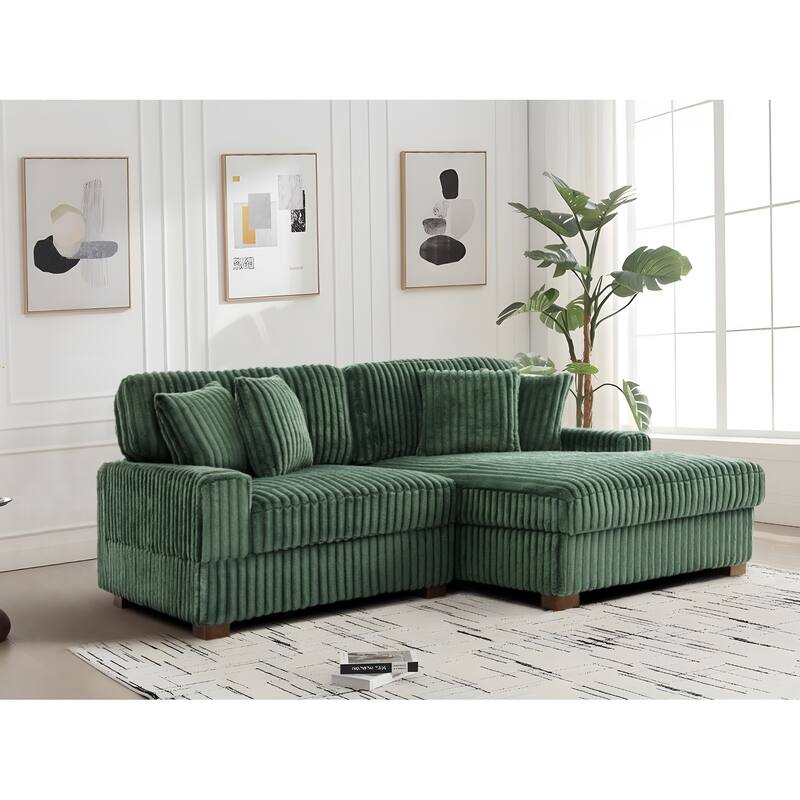 118.4"W Plush Modular Sectional Sofa with Pillows - 2 Piece Green - Right Facing
