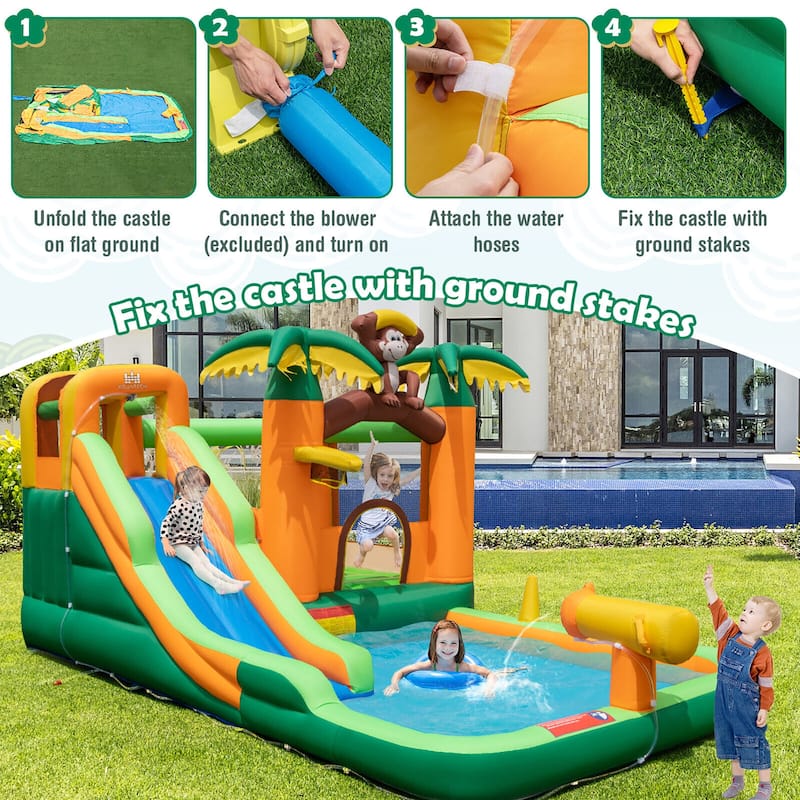 Gymax Inflatable Water Slide Park Monkey Bounce House Splash Pool