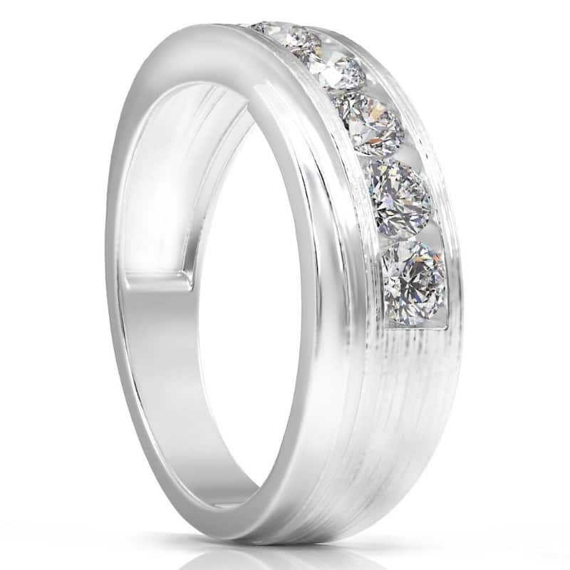 1Ct Lab Grown Diamond Men's Ring Brushed Wedding Band White Rose or Yellow Gold