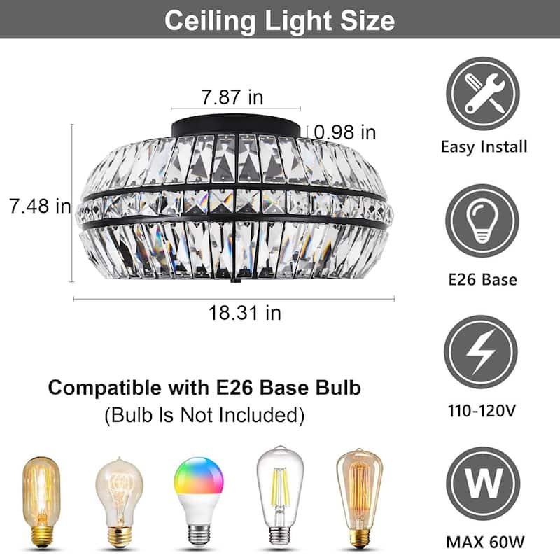 3-Light 18.31" Crystal Flush Mount Ceiling Light