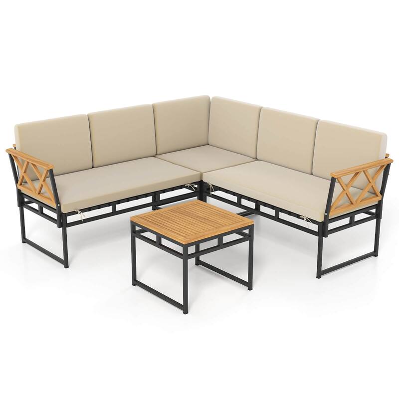 Costway 4 Piece Outdoor Sectional Sofa Set L-Shaped Metal Conversation - See Details