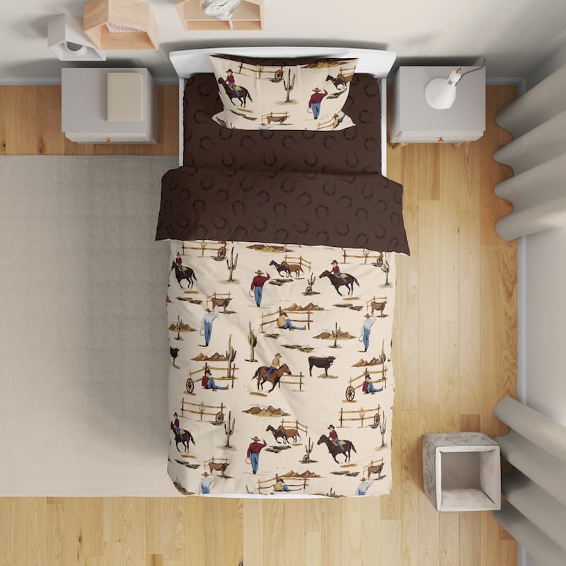 Sweet Jojo Designs Brown Western Cowboy Boy 5p Toddler Size Comforter Set Wild West Horseshoe Southern Charm Horse Cow Animal