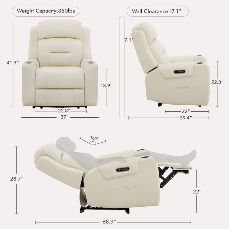 Anya Power Genuine Leather Recliner Chair Lay Flat Recliner