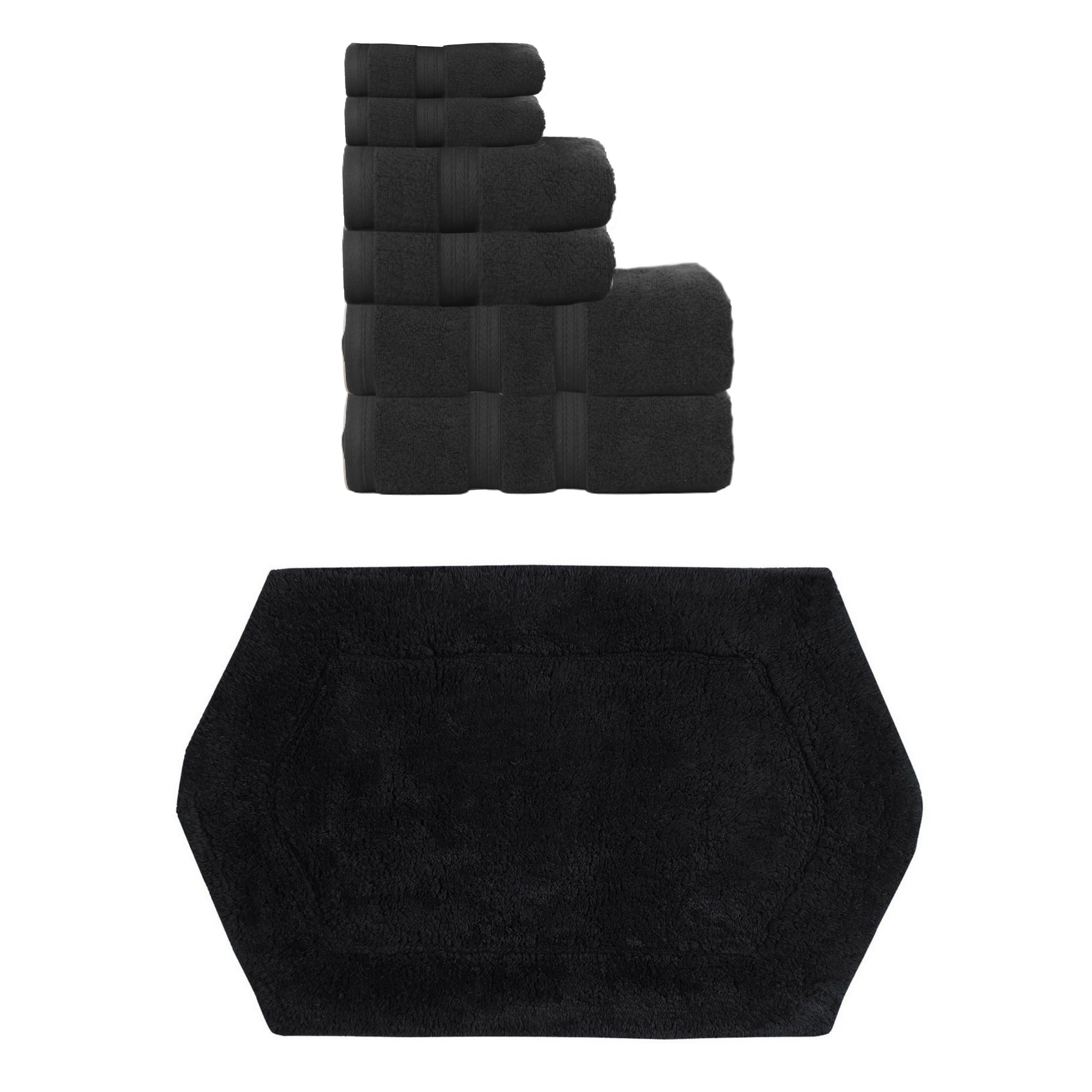 Home Weavers Waterford Collection 100% Soft Cotton 6 Pc Towel Set & 1 Pc Bath Rug, Machine Washable & Non Slip (Set of 7)