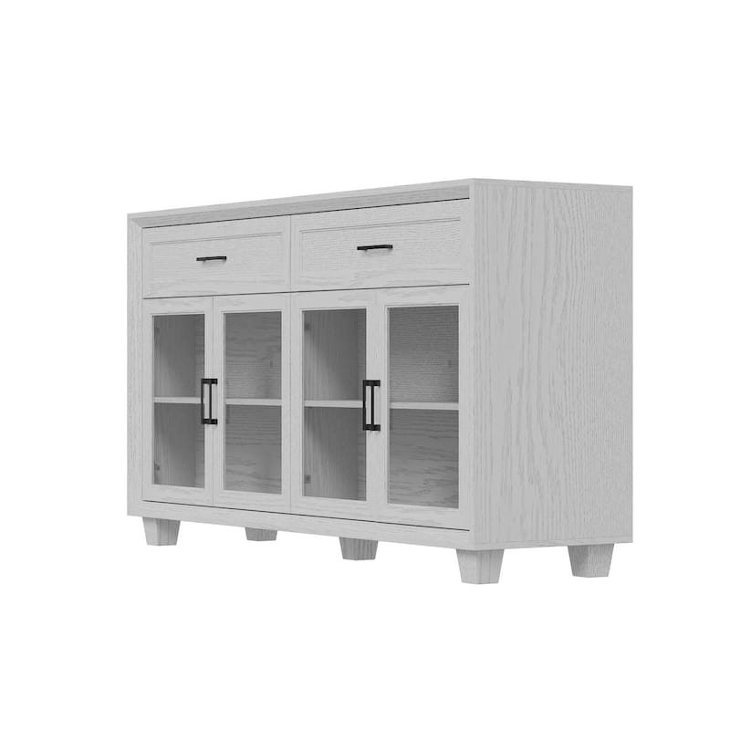 Glass Storage Cabinet with Doors,TV Stand for Living Room,Pantry,Brown/White
