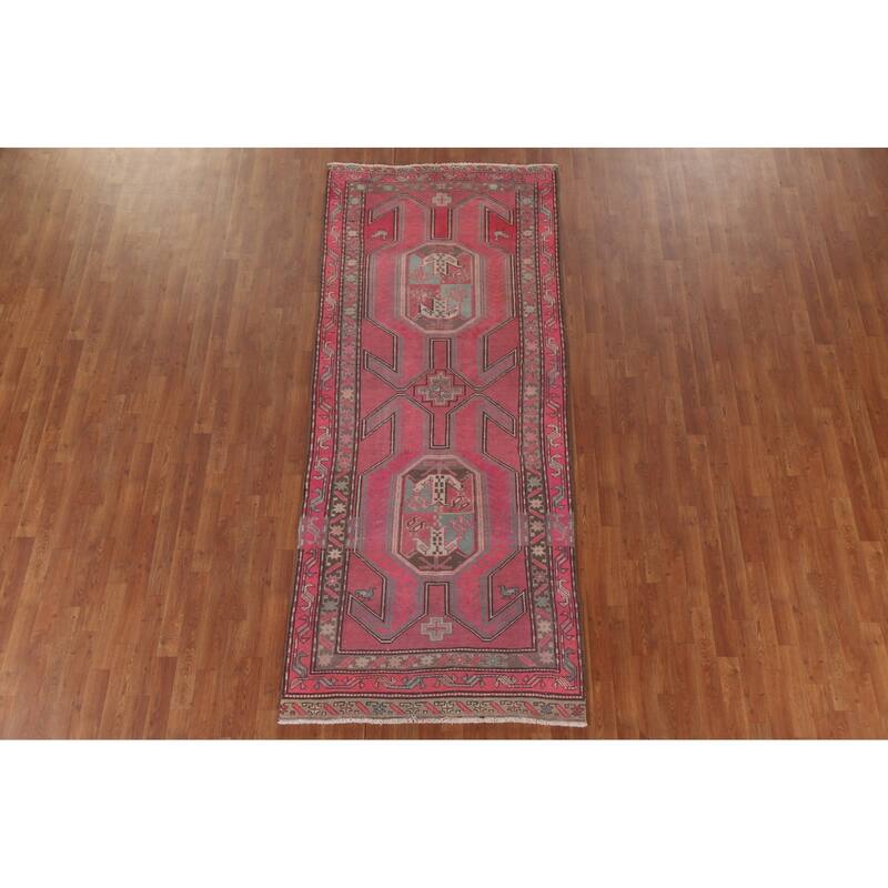 Hand Knotted Oriental 100% Wool Carpet Traditional Tribal Pink Meshkin Runner Rug - 9' 5'' X 3' 9''