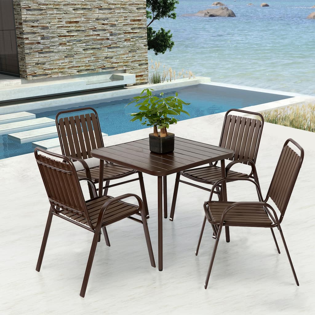 5-Piece Plastic chair and steel table Outdoor Dining Set, plastic Chairs and Table Set for Garden Patio