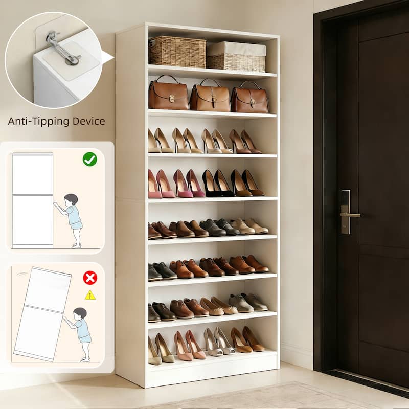 9-Tier Tall Wood Shoe Storage Cabinet with Adjustable Shelves for Entryway