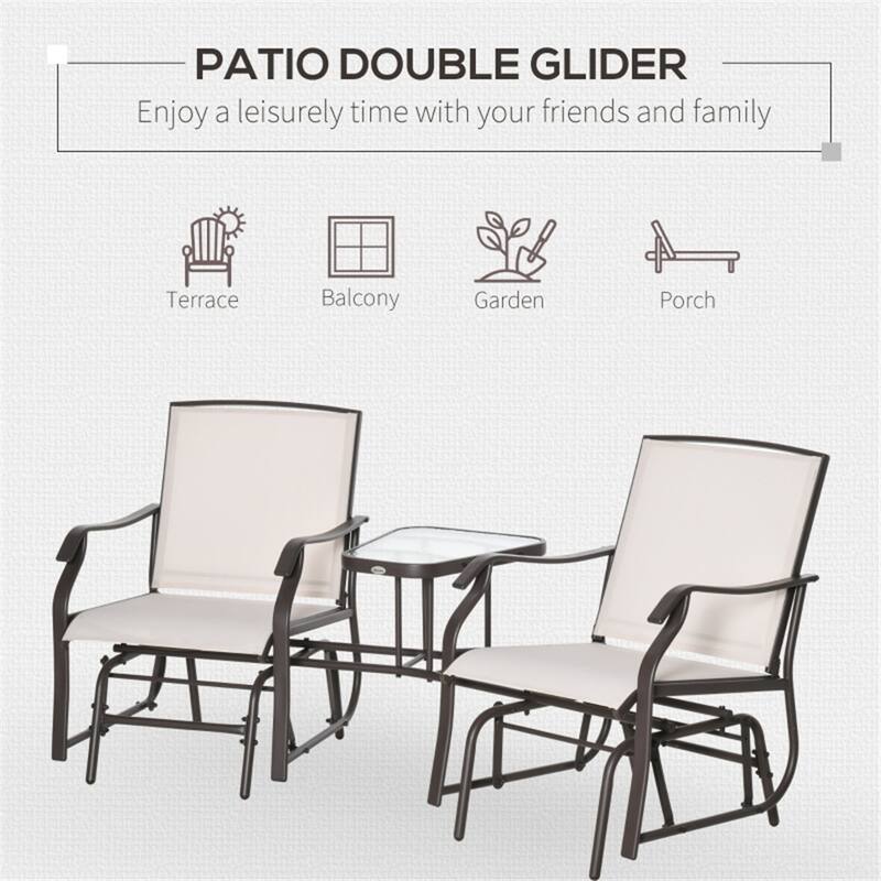 2 Person Patio Glider Rocking Chair with Built-In Tea Table for Comfortable Outdoor Seating - 76.75" L x 34.75" W x 35" H