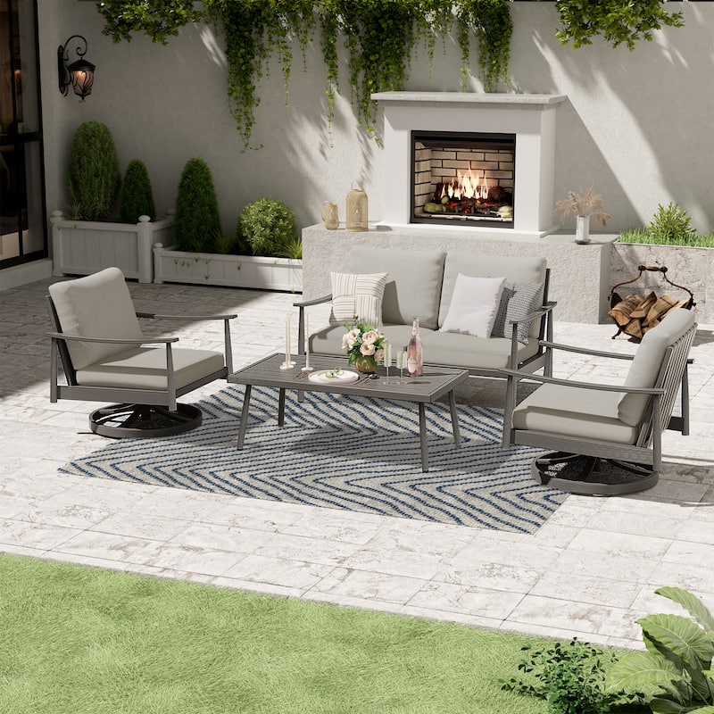 4-Person Aluminum Patio Conversation Set with 2 Swivel Chairs, Loveseat and Coffee Table