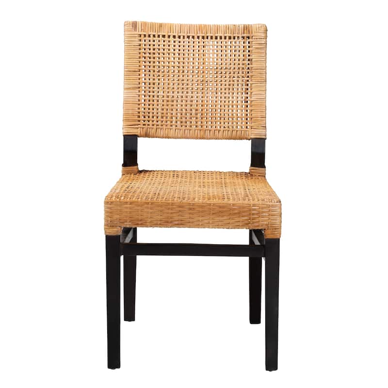 Lesia Modern Bohemian Natural Brown Rattan and Espresso Brown Mahogany Wood Dining Chair