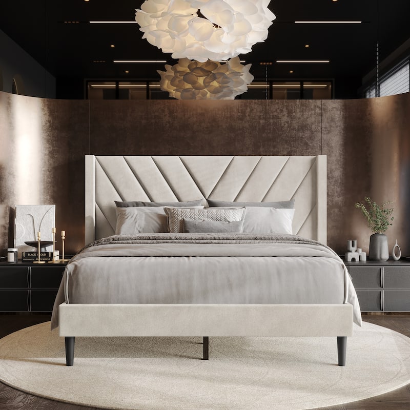 CraftPorch Sophisticated Wingback Upholstered Velvet Bed