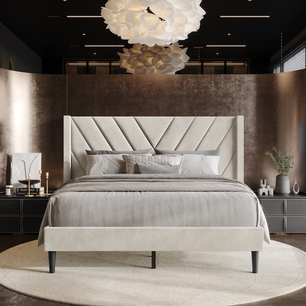 CraftPorch Sophisticated Wingback Upholstered Velvet Bed