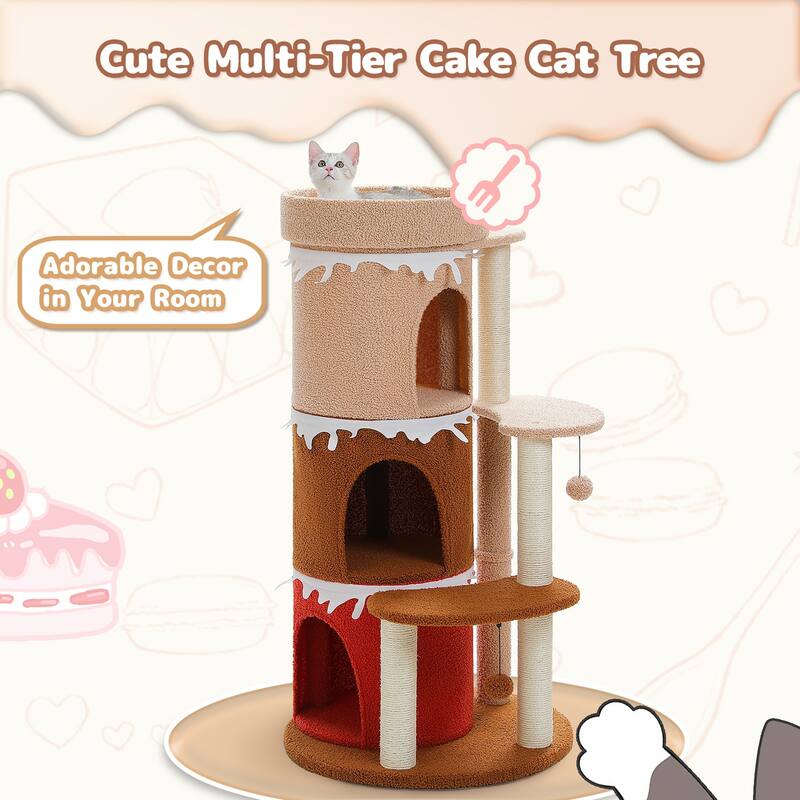 43" Cat Tree Cat Tower for Indoor Large Cats, Cat Bed House with 3 Large Condos and Sisal Scratching Posts for Kittens - Brown