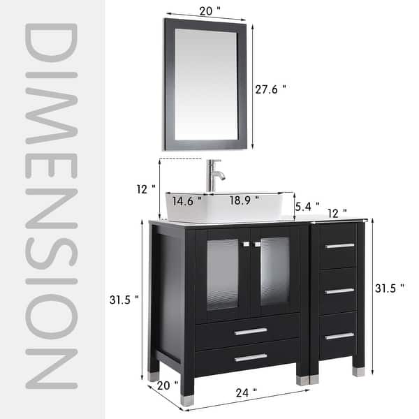 dimension image slide 1 of 18, 36" Bathroom Vanity with Sink Set Side Cabinet