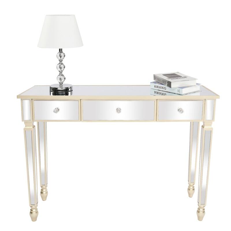 Three Drawers Mirror Table Dressing Table Console Table - Champagne Gold