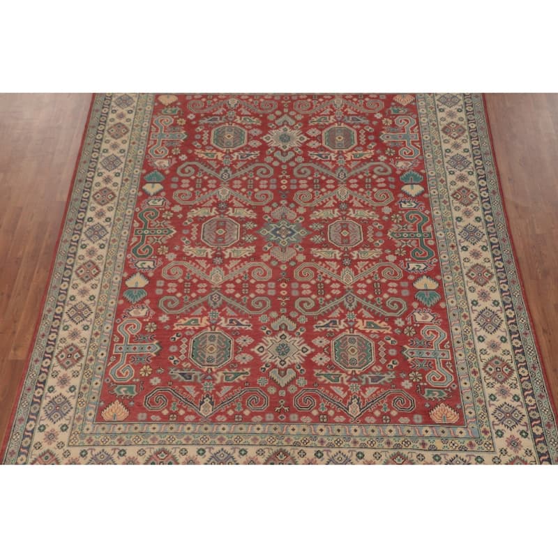 Traditional Red Kazak Area Rug Hand-Knotted Wool Carpet - 8'1" x 9'11"