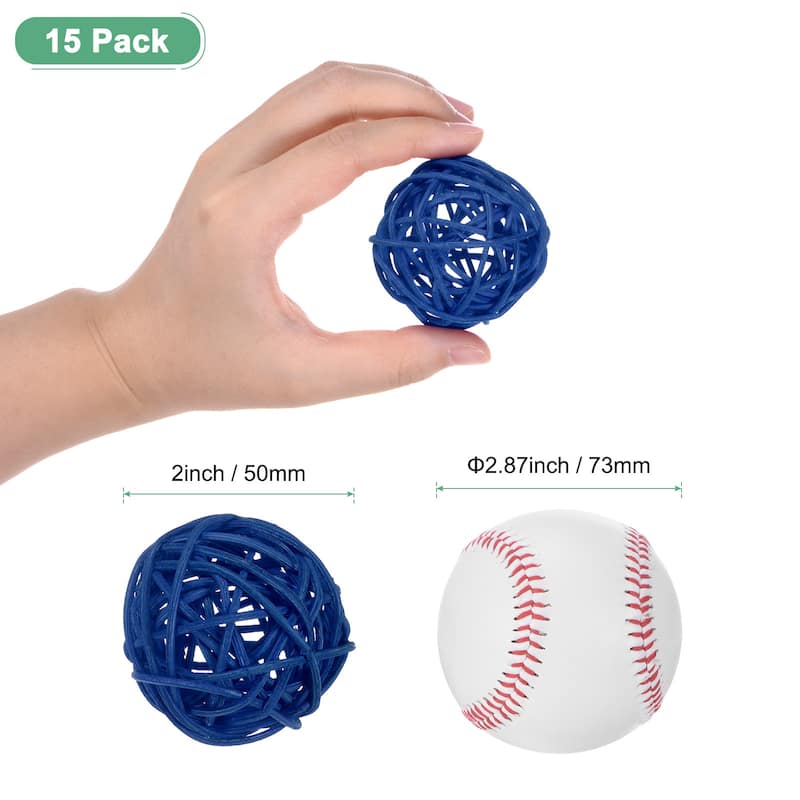 15-Pack Wicker Rattan Balls 2 Inch for Christmas/Weddings/DIY - Blue