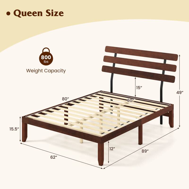 Costway 15.5 Inch Twin/Full/Queen Size Bed Frame with Retro Headboard