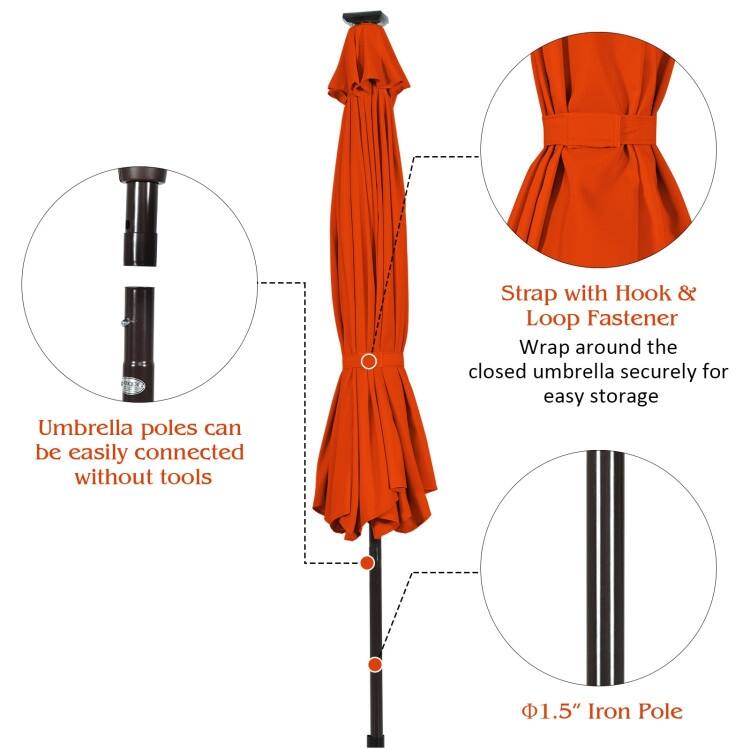 10' Solar LED Lighted Patio Market Umbrella Shade Tilt Adjustment Crank