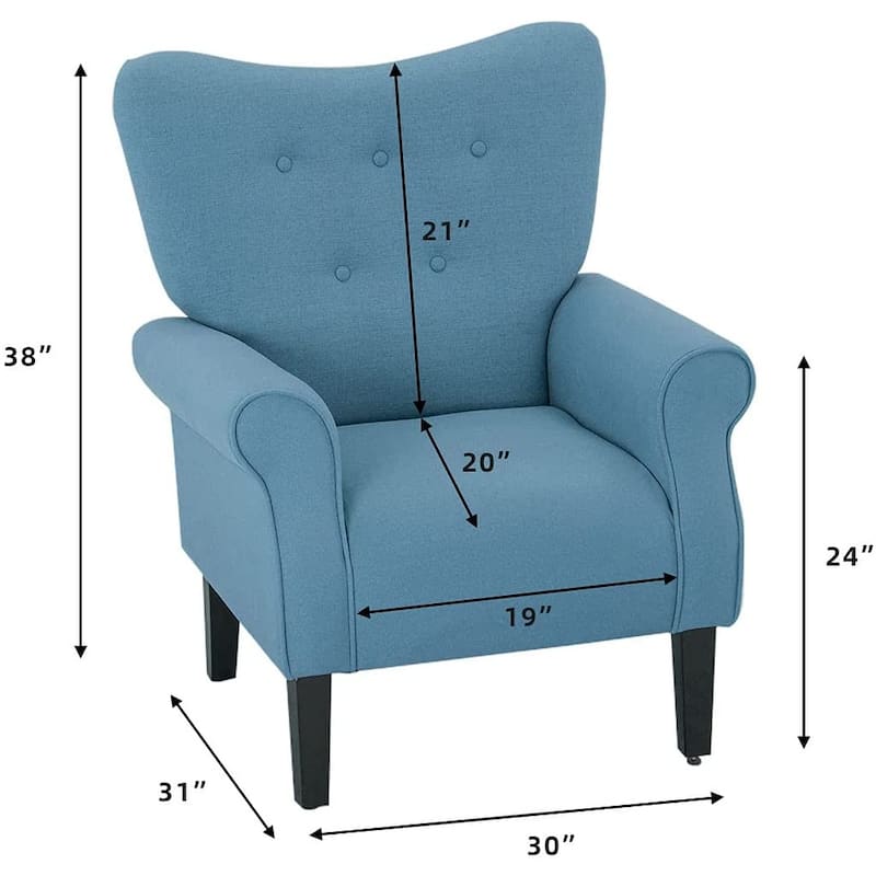 Erommy Wing back Arm Chair, Upholstered Fabric High Back Chair with Wood Legs
