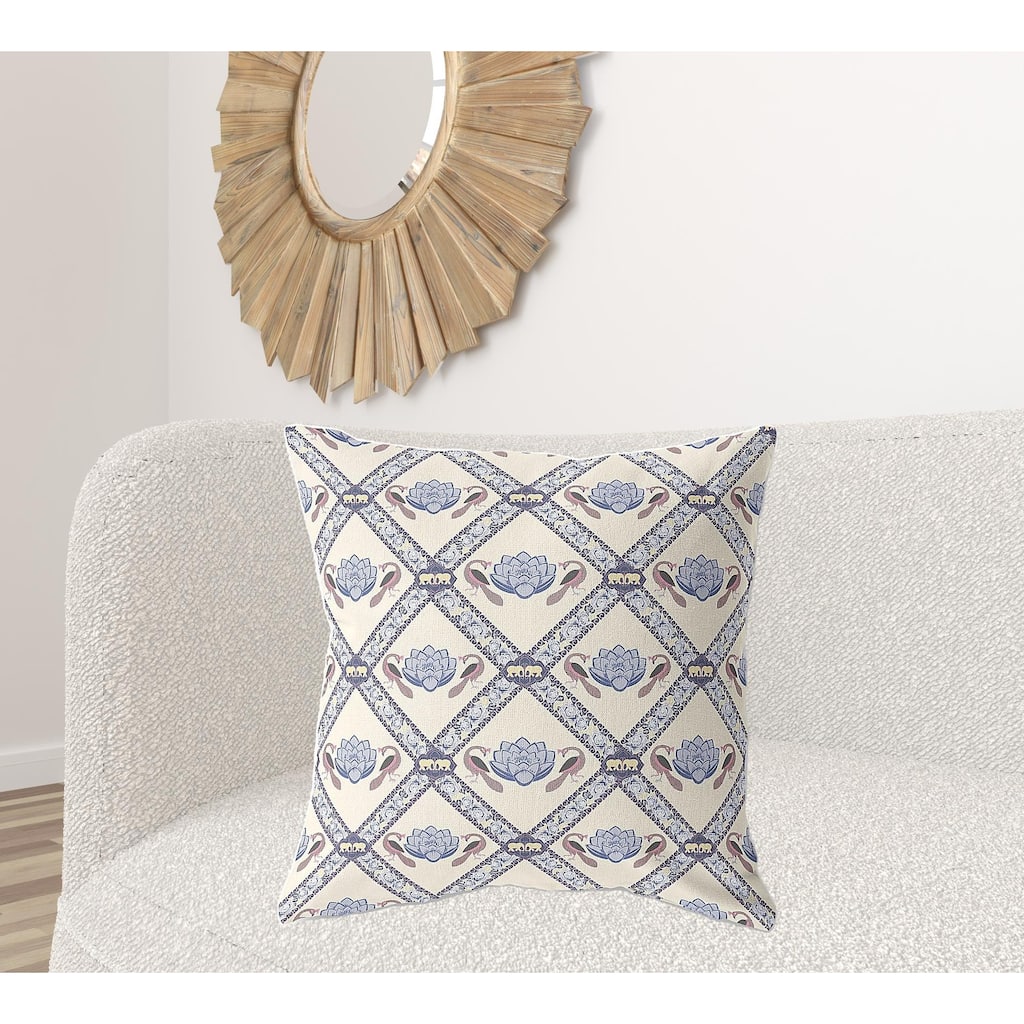 HomeRoots 26" X 26" Cream And Brown Blown Seam Geometric Indoor Outdoor Throw Pillow