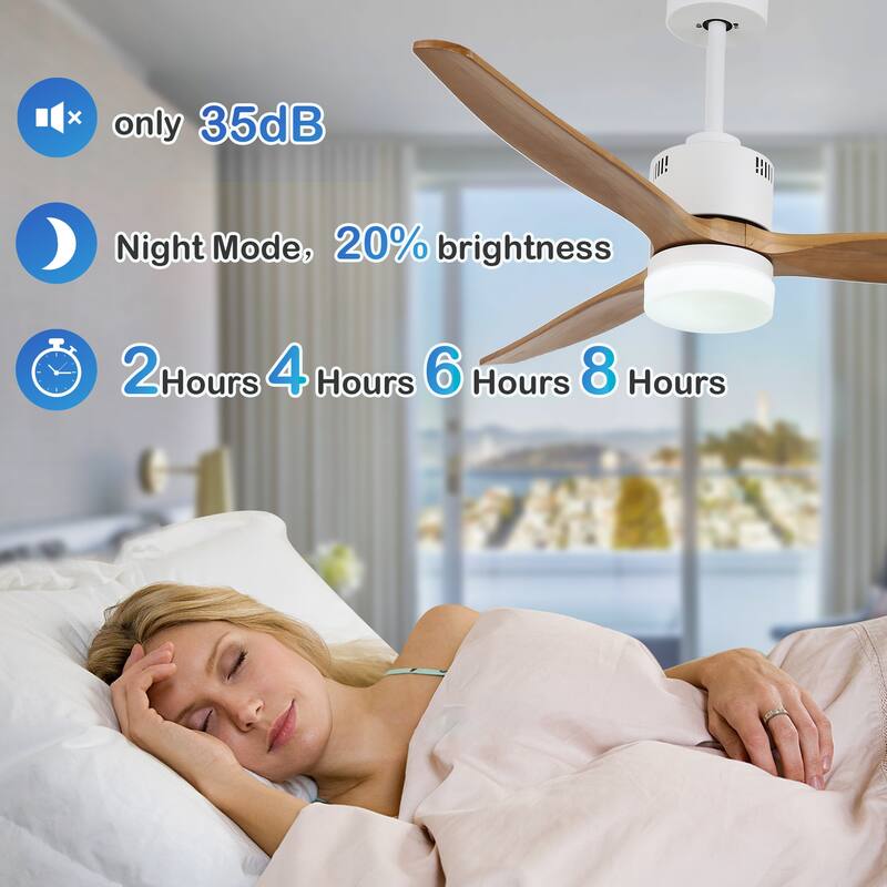 CurveCurio 52'' Indoor Classical LED Sliver Ceiling fan with LED light and Remote, DC Motor, 3 Wood Blades - 52 inches