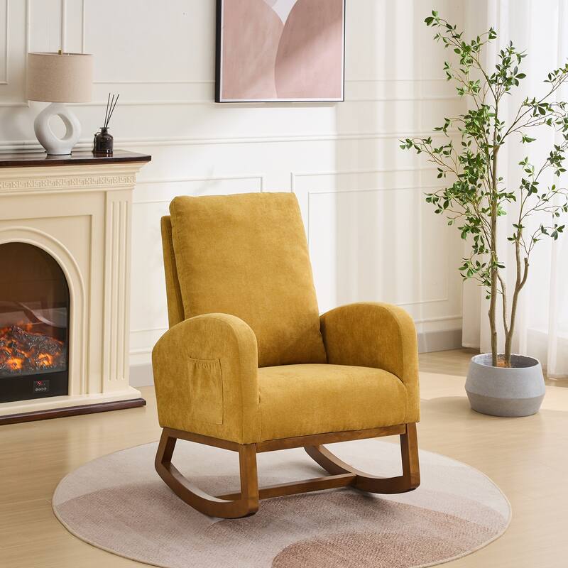 27.2"W Upholstered Rocking Accent Armchair with Side Pocket