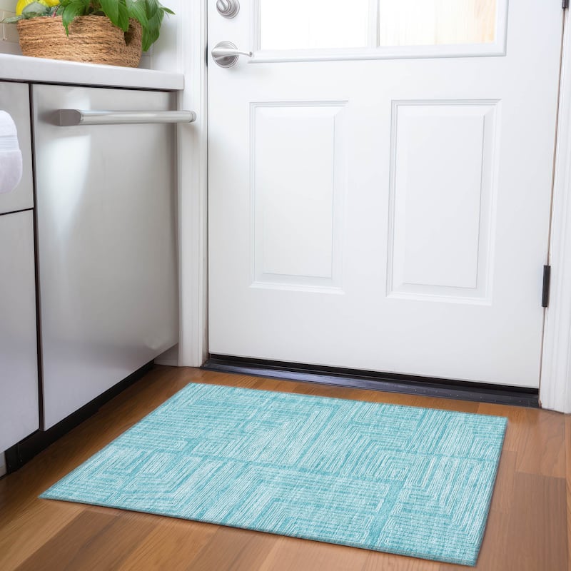 Premium Washable Super Soft Mid Century Modern Mayfield Rug - Turquoise - 1'8" x 2'6"