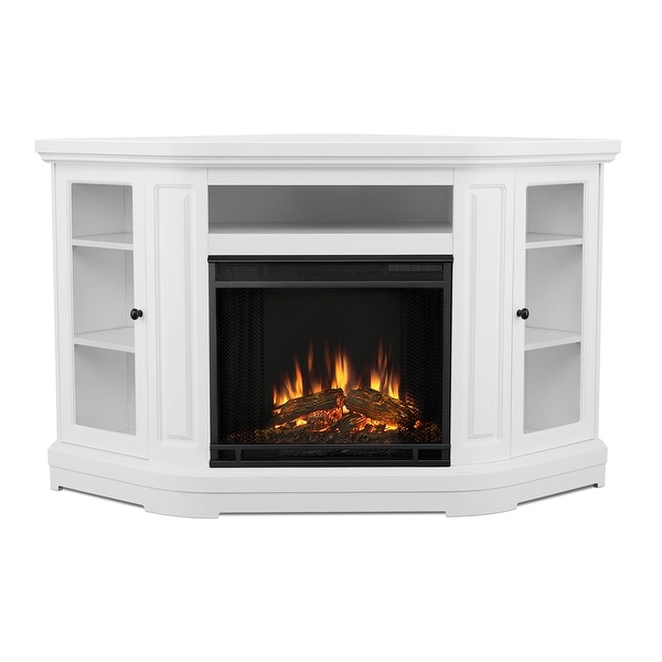Real Flame 3850E Windom 4780 BTU 58" Wide Corner Vent Free Electric Fireplace with Remote Control - White