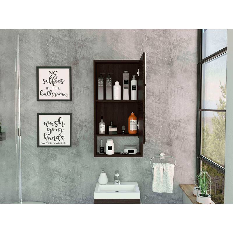 Medicine Cabinet with Mirror, One External Shelf and Two Internal Shelves, Light Gray Finish for Bathroom or Bedroom